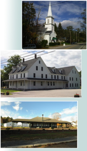Collage of Union Church, Resource Center, and Railroad Depot